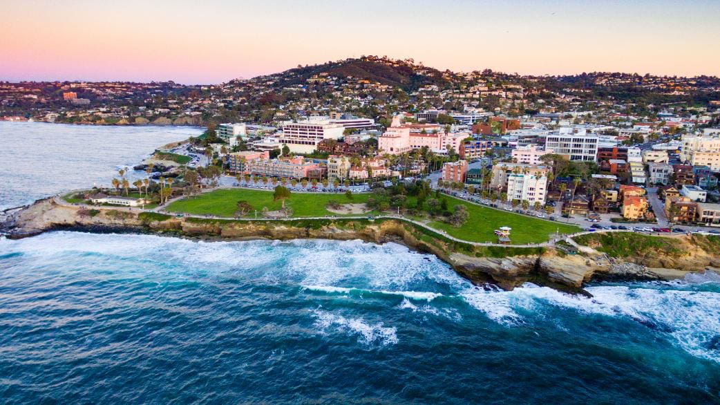 La Jolla coastline and village from above