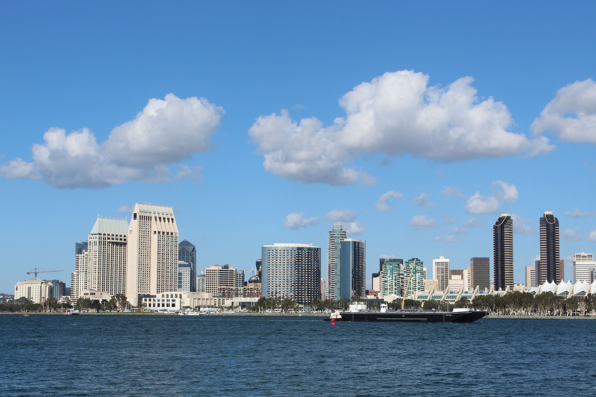 San Diego skyline and surrounding green neighborhoods